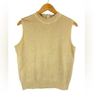 St. John Collection Gold Metallic Knit Sleeveless Mock Neck Tank Top M Vintage